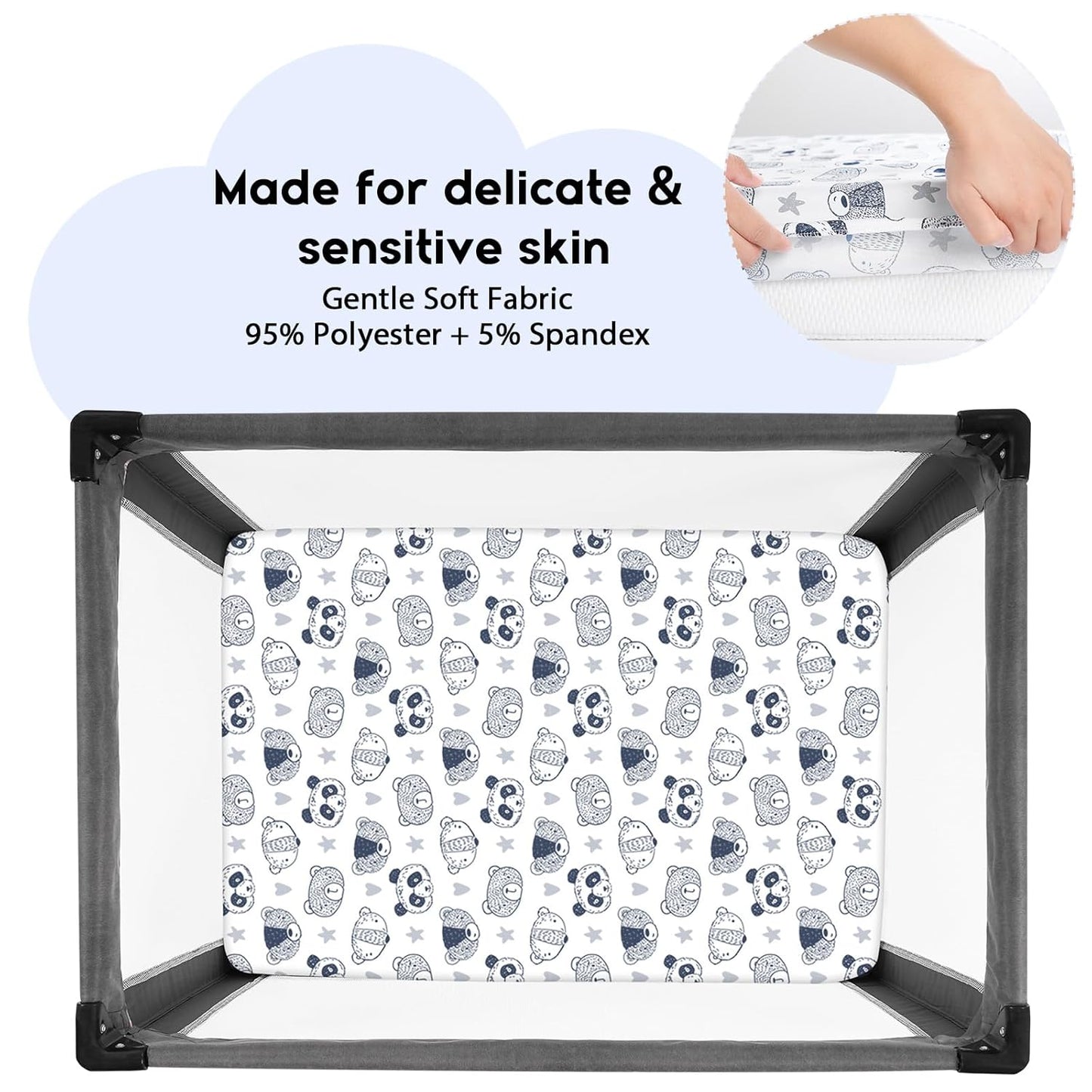 Yoofoss Pack and Play Sheets Fitted, Mini Crib Sheets 2-Pack for Pack N Play Mattress, Stretchy