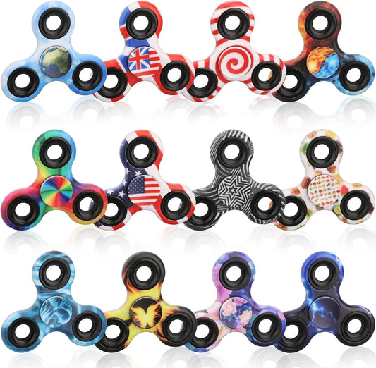 12PCS Fidget Spinner Toy Pack for Kids Adults, Metal Tri-Spinner Fidget Toy Set, Sturdy Hand