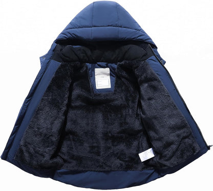 Kids Boy's Winter Coat Fleece Lined Waterproof Jacket Puffy Cotton Coat Thick Hooded Down Outdoor Coats