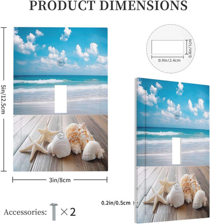 Decorative Light Switch Cover Beach Waves Brown Wood Starfish Shells 1 Gang Single Toggle Device Electrical Faceplate Switchplates Decorator Outlet Wall Plate For Bathroom Living Room