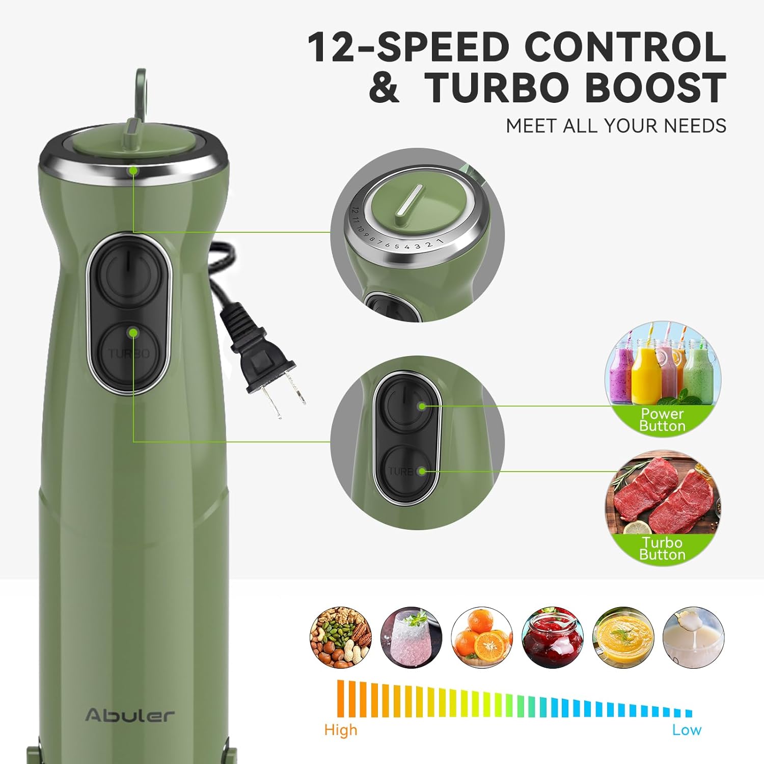 Immersion Blender Handheld 5 in 1 Hand Blender, 1000W Hand Mixer Stick, BPA-Free 12 Speed Handheld