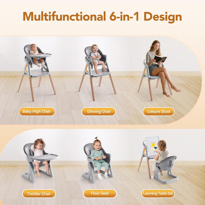 CoziBB Baby High Chair, 6 in 1 Convertible Growing Baby Highchairs for Babies and Toddlers, Baby