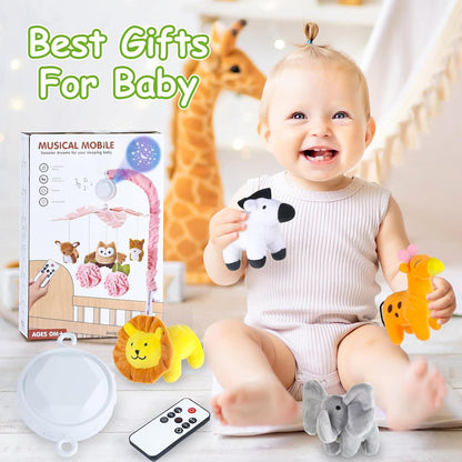 Baby Crib Mobile with Music and Lights, Mobile for Crib with Remote Control, Rotation, Starlight Projection, Crib Toys for Babies Boys Girls(Green)