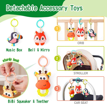 Jollybaby Crib Stroller Car Seat Toys for Baby 0-3-6-9-12 Months, Tummy Time Hanging Sensory Toys for Newborn with Music Box and Teether, Spiral Carseat Toy for Infant Boys Girls Gifts (Grey)