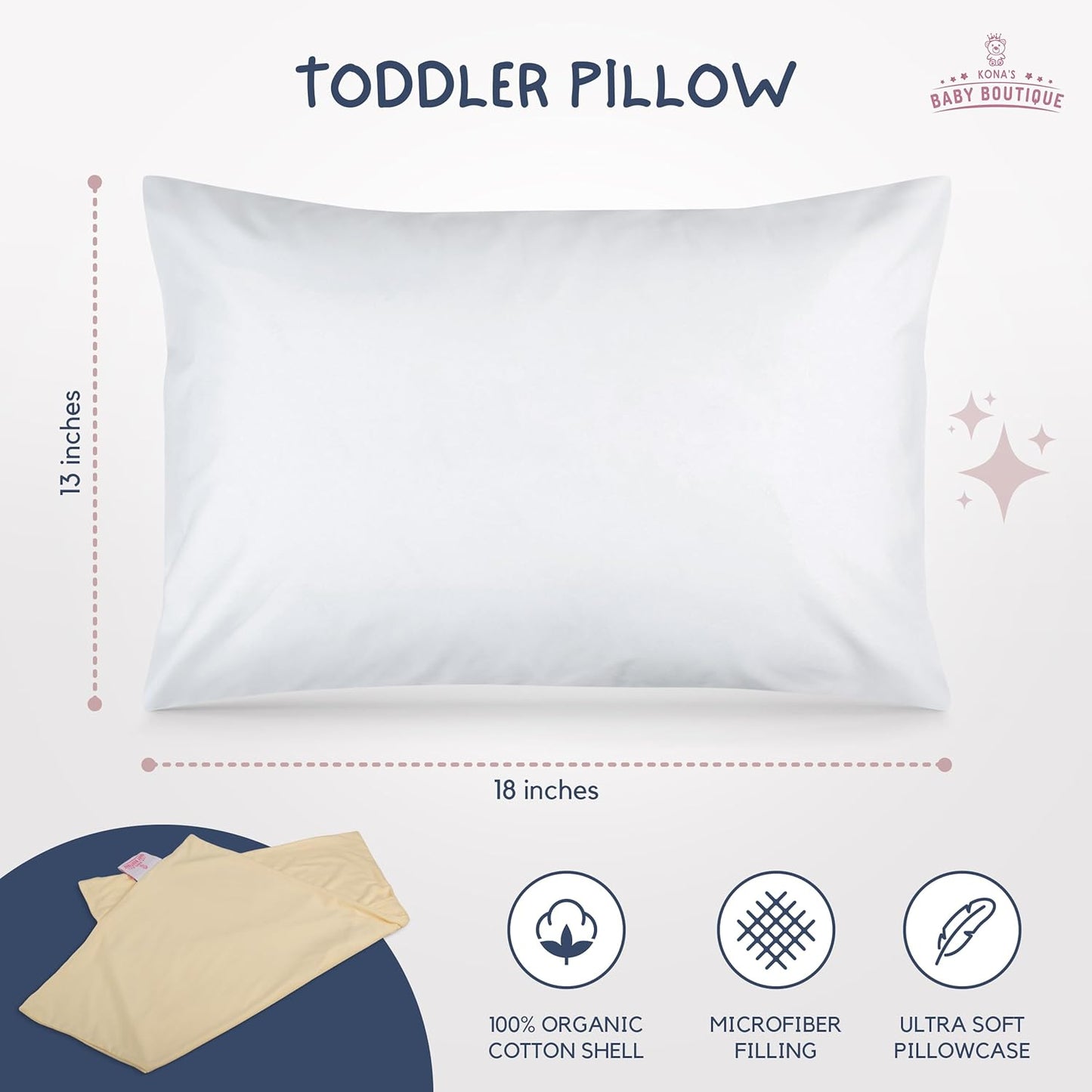 Creamy Yellow - Kona's Perfect Toddler Pillow with Softest Toddler Pillowcase - 13 x 18 inch Toddler Pillow - Toddler Pillow 2 Year Old, Toddler Pillow 3 Year Old