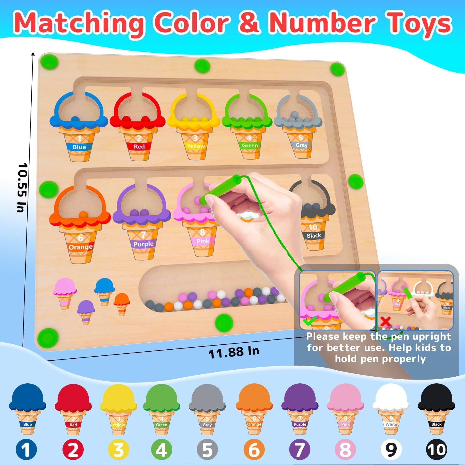 MTYOKILN Magnetic Color & Number Maze - Montessori Wooden Color Matching Learning Counting Puzzle