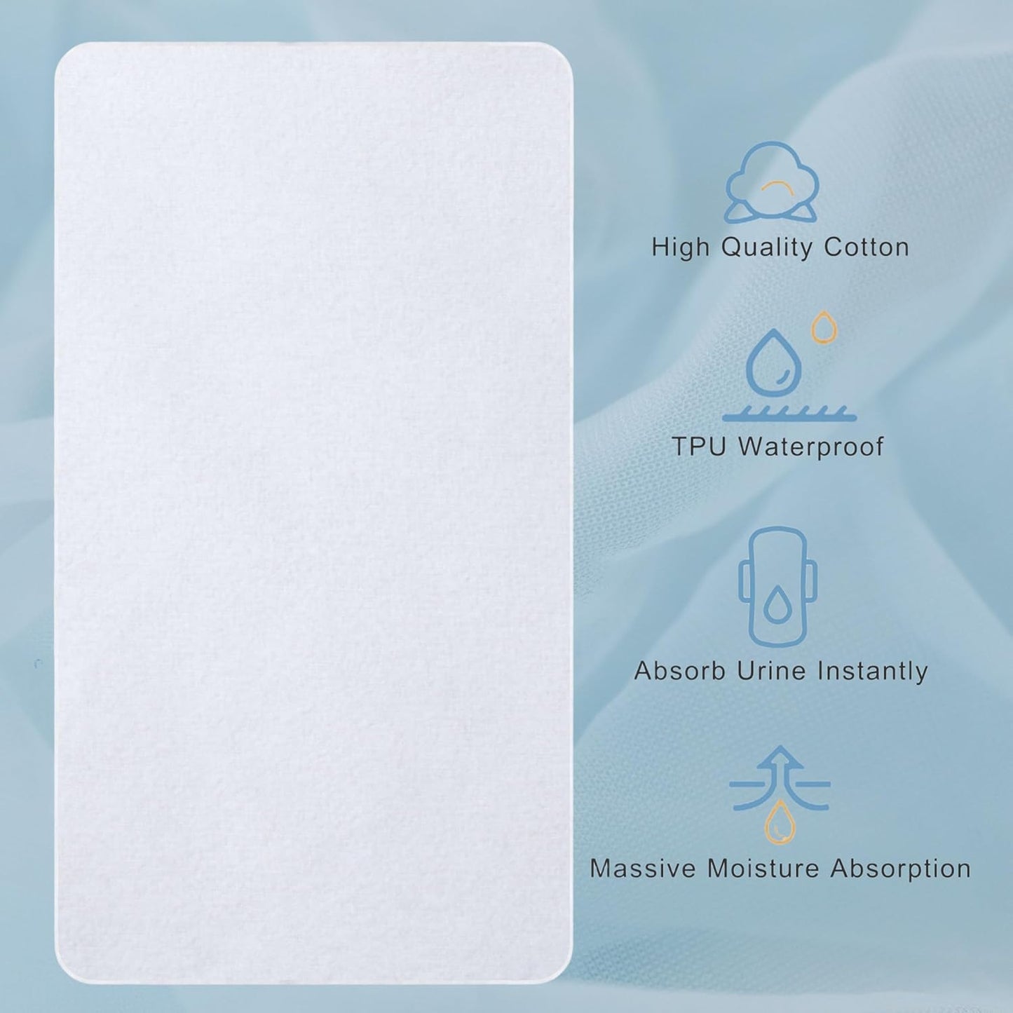 Waterproof Crib Mattress Protector Pad, 34" x 54", Washable, Reusable Flannel Protector Pad for