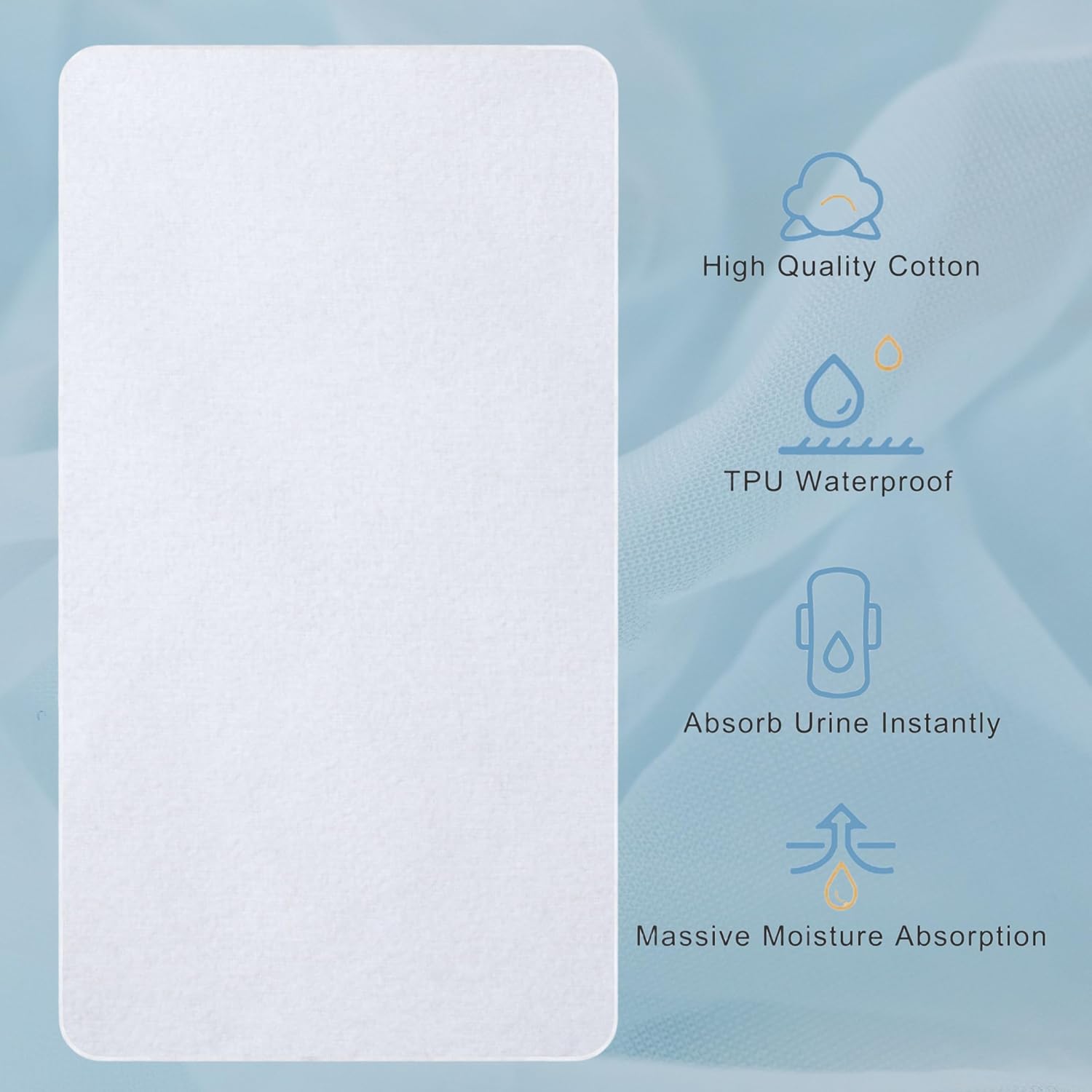 Waterproof Crib Mattress Protector Pad, 34" x 54", Washable, Reusable Flannel Protector Pad for