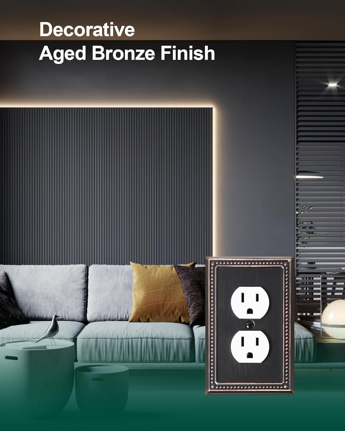 2-Pack Duplex Outlet Cover Plate, Aged Bronze Metal Wall Plates for Electrical Outlets, 1 Gang Receptacle Light Switch Cover, Pearls Decorative Switch Plates and Outlet Covers