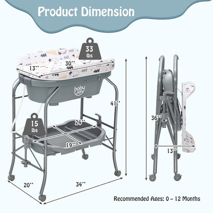BABY JOY Baby Bathtub with Changing Table, Foldable Infant Diaper Changing Station with Storage