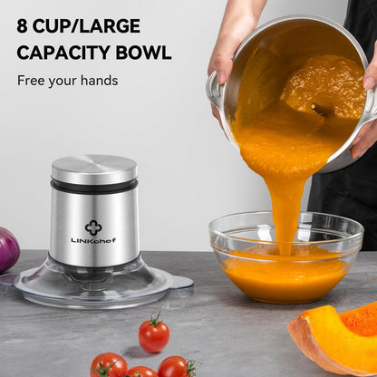 LINKChef Food Chopper, 8 Cup Food Processor Mini Electric, 2L 600W Meat Grinder with 4 Bi-Level