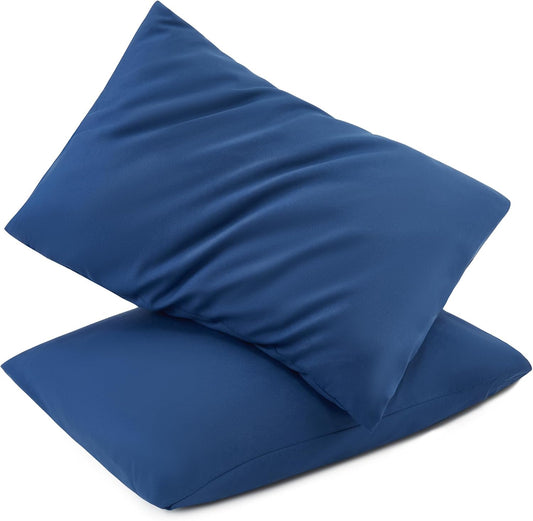 TILLYOU Toddler Pillowcase 2 Pack with Envelope Closure,13" x 18" Silky Soft Microfiber Travel Kids Pillowcase for Boys and Girls,Navy