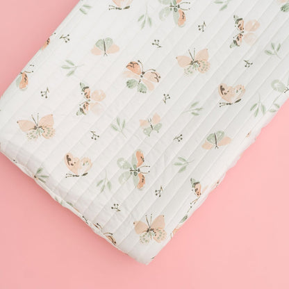 Crane Baby Woodland Quilted Changing Pad Cover Cotton Sateen, Secure Elastic Fit, Pink Boho Rainbow Change Pad Cover for Girls, Diaper Changing Pad Cover, Girls Nursery Decor