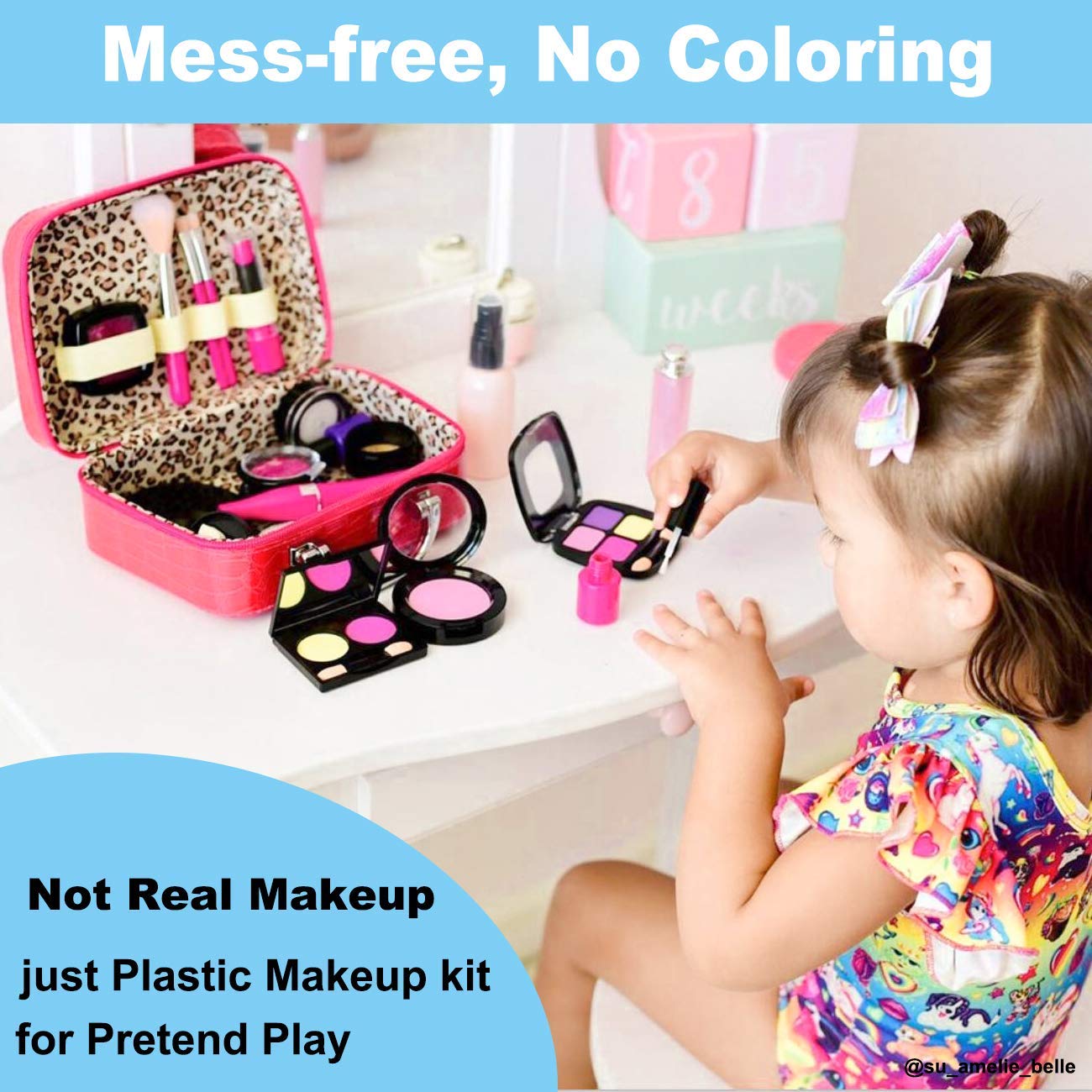 TEPSMIGO Pretend Makeup Kit for Girls, Kids Pretend Play Makeup Set - with Cosmetic Bag for