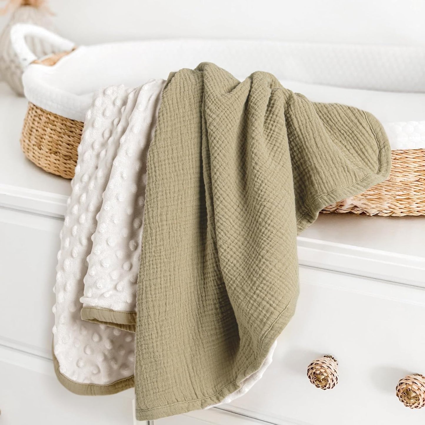 lulumoon Baby Blanket for Newborn Receiving: Minky Dot & Muslin Lightweight - Thermal Blanket Gift