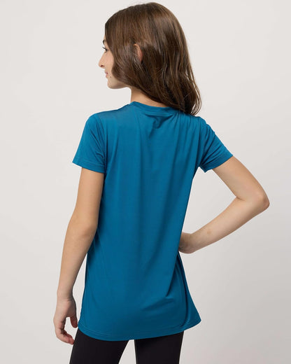Real Essentials 5 Pack: Girls Short Sleeve Dry-Fit Crew Neck Active Athletic Performance T-Shirt