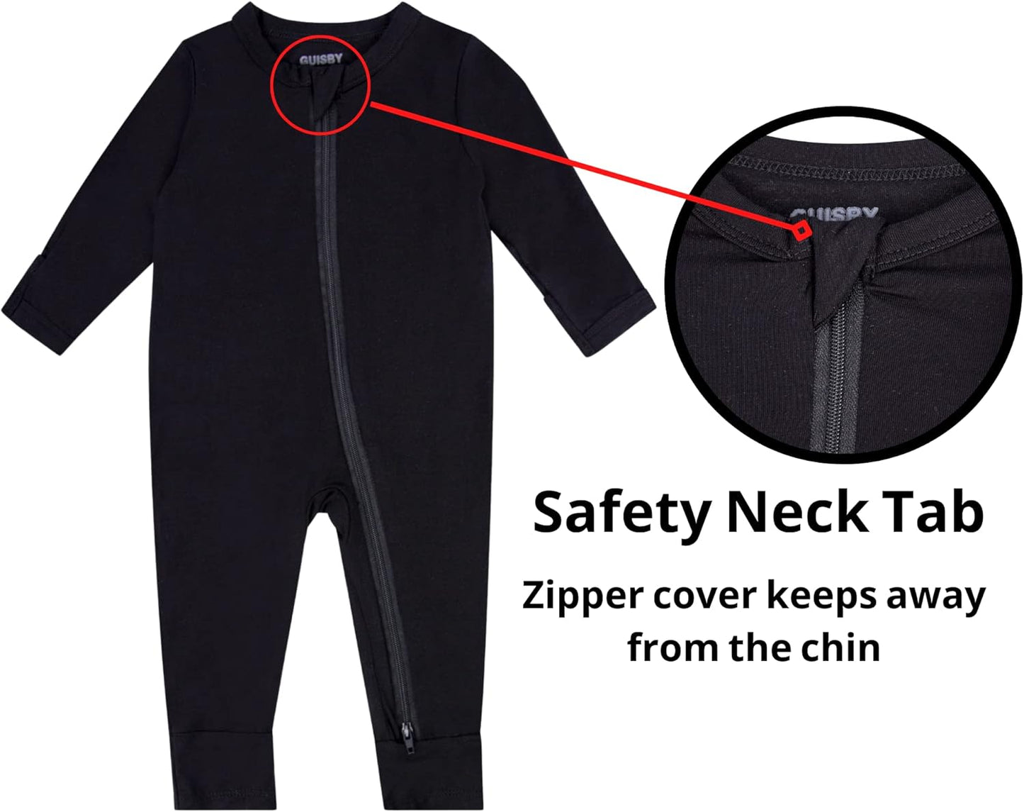 GUISBY Baby Pajamas with Mitten Cuffs - 3Pcs Girls Boys 2 Way Zipper Long Sleeve Rayon Sleepers