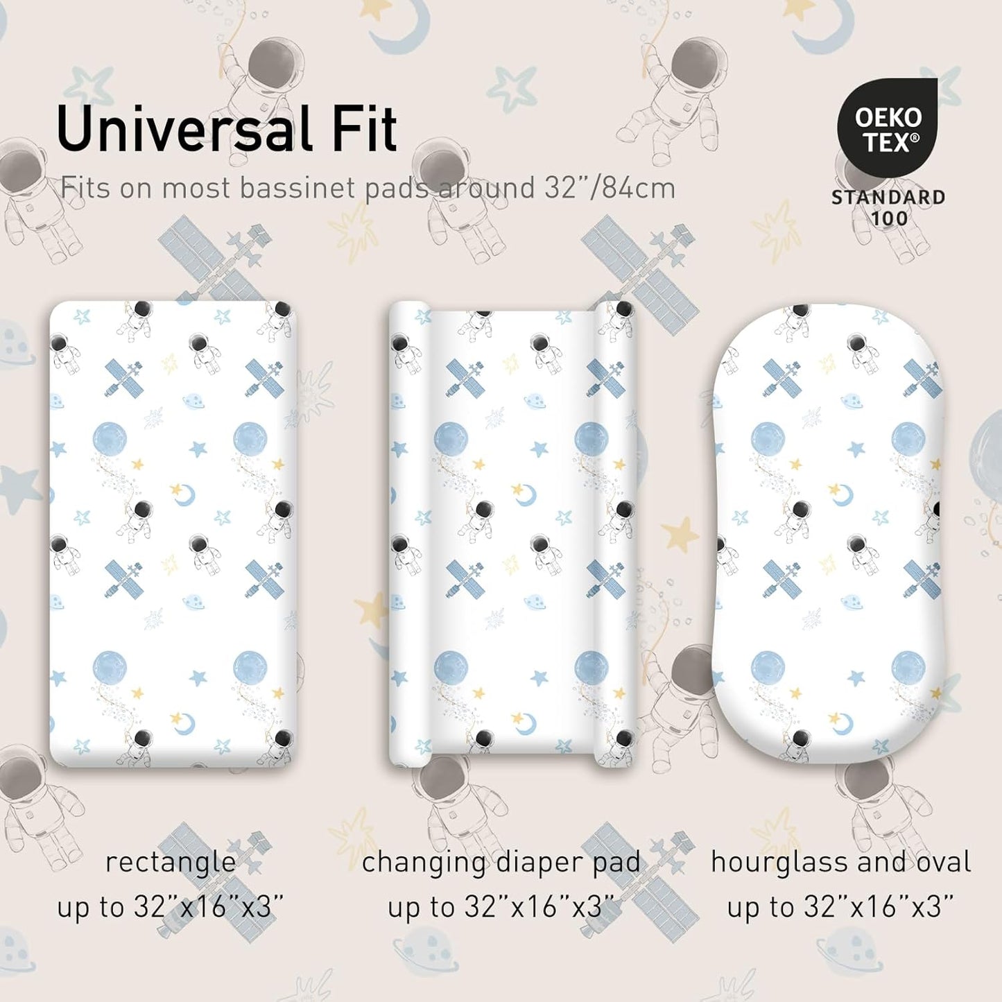 Gllquen Baby Bassinet Sheets 4 Pack, Breathable Cozy Fitted Mattress Sheet, Elastic Travel Crib Fashionable Pattern, Standard Cradle Safe Sheets for Baby Boys Girls 32"x16"(Astronaut)