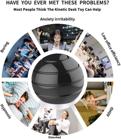 Kinetic Desk Toys for Anxiety, 1.77'' Full Body Optical Illusion Fidget Spinner, Office Fidget Spinning Toys Set for Adult ADHD, Fidget Toys for Adults Kids (45MM, Black)