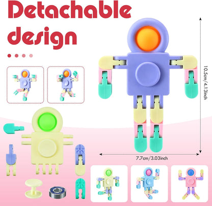 32 Pcs Funny Sensory Fidget Toys Robot Fidget Spinners Fidget Party Favors Robot Fingertip Toy DIY Transformable Chain for Teens Adults Stress Relief Birthday Gift (4 Colors,Elegant Style)