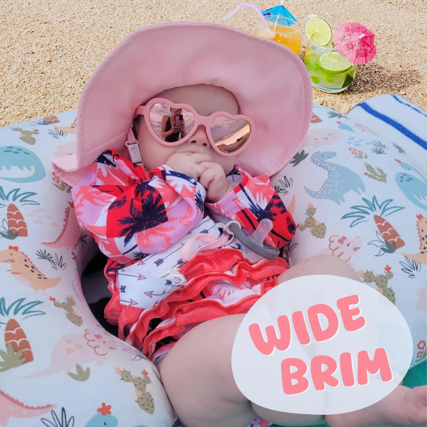 Baby Sun Hat Toddler Girl Beach Hat Adjustable Outdoor Summer Hat UPF 50+ Sun Protection Wide Brim Infant Kids