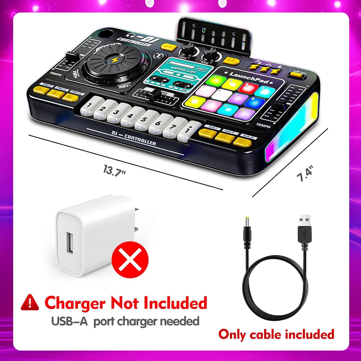 Kids DJ Mixer Controller Table Musical Toy Electronic Bluetooth Toy with LED Lights Sound Effect Microphone Piano DJ Board Key Musical Instruments Birthday Gift Toys for 3 4 5 6 7 Year Old Boy Girl