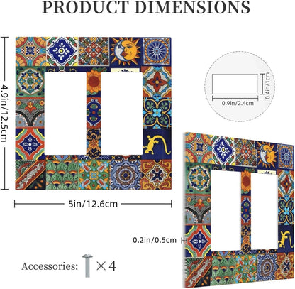 Talavera Mexican Tiles Traditional Color Decoration Print Decorative Outlet Covers 2 Gang Double GFCI Rocker Electrical Wall Panels Light Switch Cover Plate for Kitchen Bathroom Decor