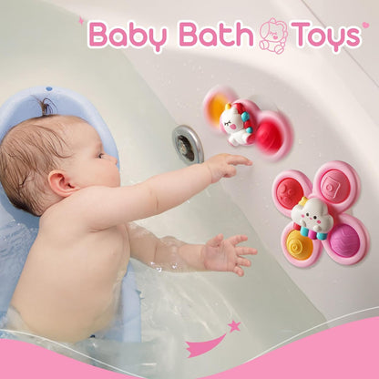 ALASOU 3PCS Pop Suction Cup Spinner Toys for 1 Year Old Boy Girl|Novelty Spinning Tops Toddler Toys Age 1-2|Sensory Baby Bath Toy for Toddlers 1-3|12 18 Months Boy Birthday Gift for Infant