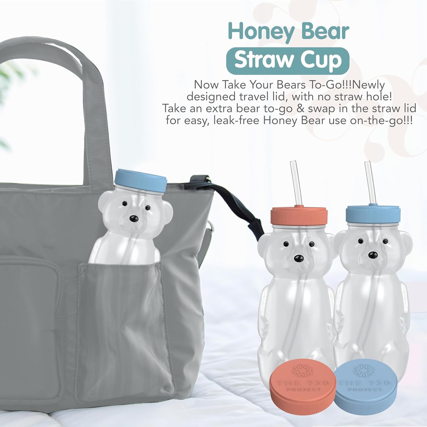 Honey Bear Straw Cup for Babies, 2-Pack Honey Bear Bottle with Travel Lid, Therapy Learning Honeybear Straw Cup, Baby Bottle Set, 8 oz, Blueberry Pie & Firetruck