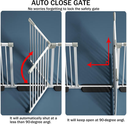 51 Inch Extra Tall Baby Gate Auto Close Cat Gate Adjustable 29.92"-43" Wide Pressure Mounted Pet Gate for Doorways,Stairs, House (White, 51.18 inch)