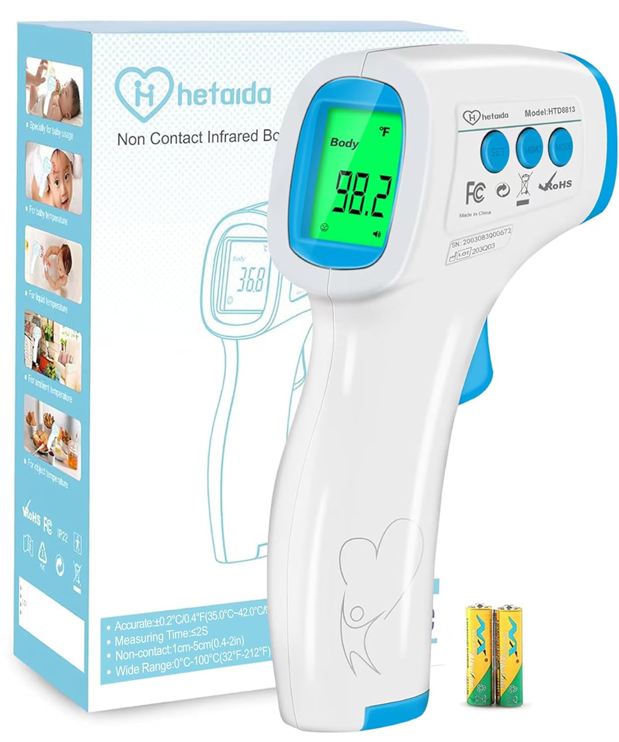 Digital Thermometer for Adults and Kids, No Touch Forehead Thermometer for Baby, 2 in 1 Body