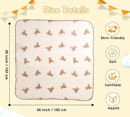 Baby Blanket Double Layer Cotton 40 x 40 Soft Receiving Blanket with Pattern Machine Washable Brown