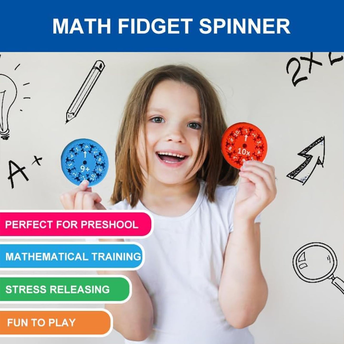 9Pcs Math Fidget Spinner, Math Fact Fidget Spinners,Fidget Spinners Gmaes MathFidget Toys Kids，Fun Early Education Math Fidget Spinners Gmaes(Addition&Subtraction)