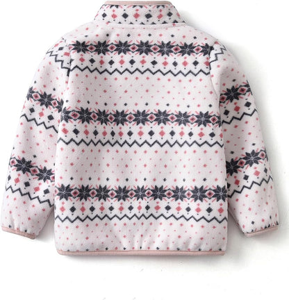 Kids Printed Polar Fleece Jacket Toddler Baby Boys Girls Autumn Winter Warm Sherpa Lining Outerwear Soft Lightweight
