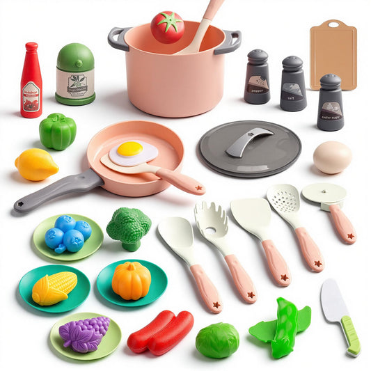 35Pcs Kids Kitchen Toy Accessories, Toddler Pretend Cooking Playset with Play Pots, Pans, Utensils