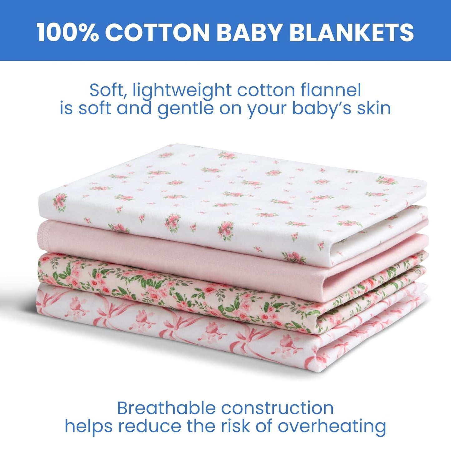 Delta Children 100% Cotton Flannel Baby Receiving Blankets for Girls and Boys – 30x30 Inches (Pack