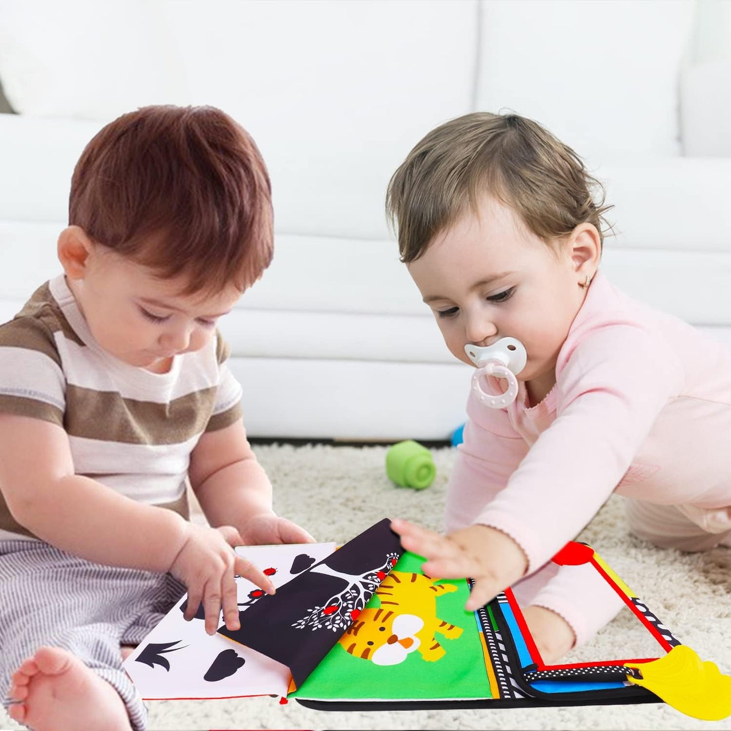 Tummy Time Baby Mirror Infant Toys Newborn 0 3 Months Brain Development with Crinkle Cloth Book