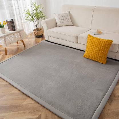 MAXYOYO Black Coral Velvet Area Rug, Thick Japanese Tatami Mat Living Room Carpet with Non-Slip Backing, Large Solid Color Mat for Bedroom Dormitory Yoga, 49 by 49 inch
