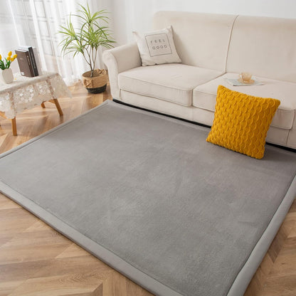MAXYOYO Grey Coral Velvet Area Rug, Thick Japanese Tatami Mat Living Room Carpet with Non-Slip Backing, Large Solid Color Mat for Bedroom Dormitory Yoga, 78 by 78 inch