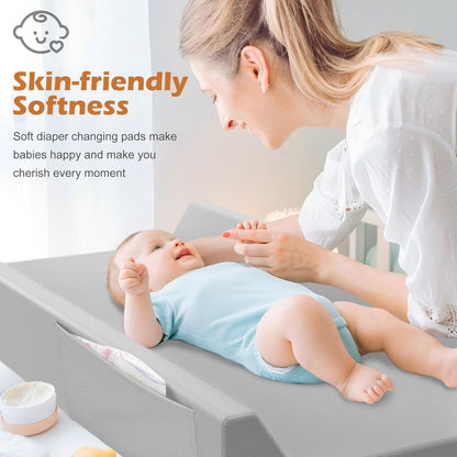 Vegan Leather Baby Changing Pad, Waterproof & Wipeable Soft Diaper Changing Mat 32" x 16.6" Comfortable Infant Changing Station for Dresser & Table