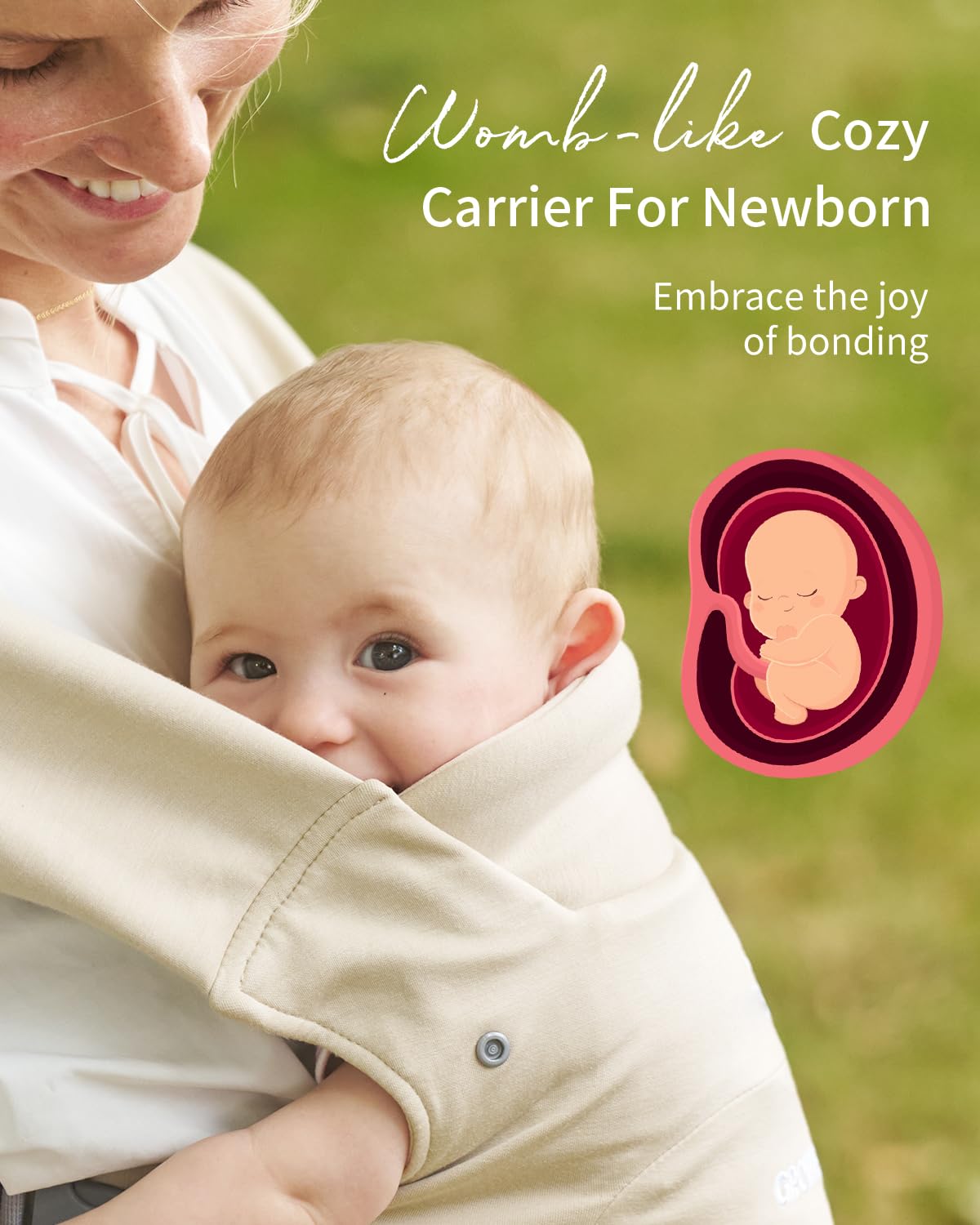 GROWNSY Baby Carrier, Wrap Carrier, Ergonomic with Head Support, Cream