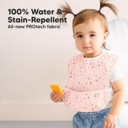 3-Pack Waterproof Baby Bibs for Eating - Lightweight Toddler Feeding Bibs with Large Food Catcher, Mess Proof, Food-Grade Baby Eating Essentials, Easy to Put On & Clean (Butterflies)