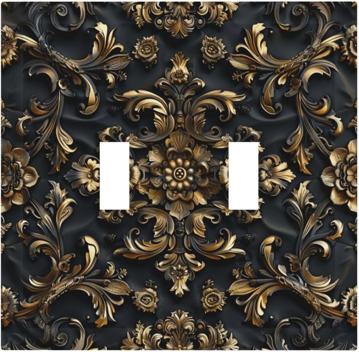 Decorative Switch Covers Plate Rococo Vintage Black Golden Leaf Morris Vine 2 Gang Wall Plate Unique Double Toggle Light Switch Plate Wall Cover Plate Faceplate for Bedroom Home Decor