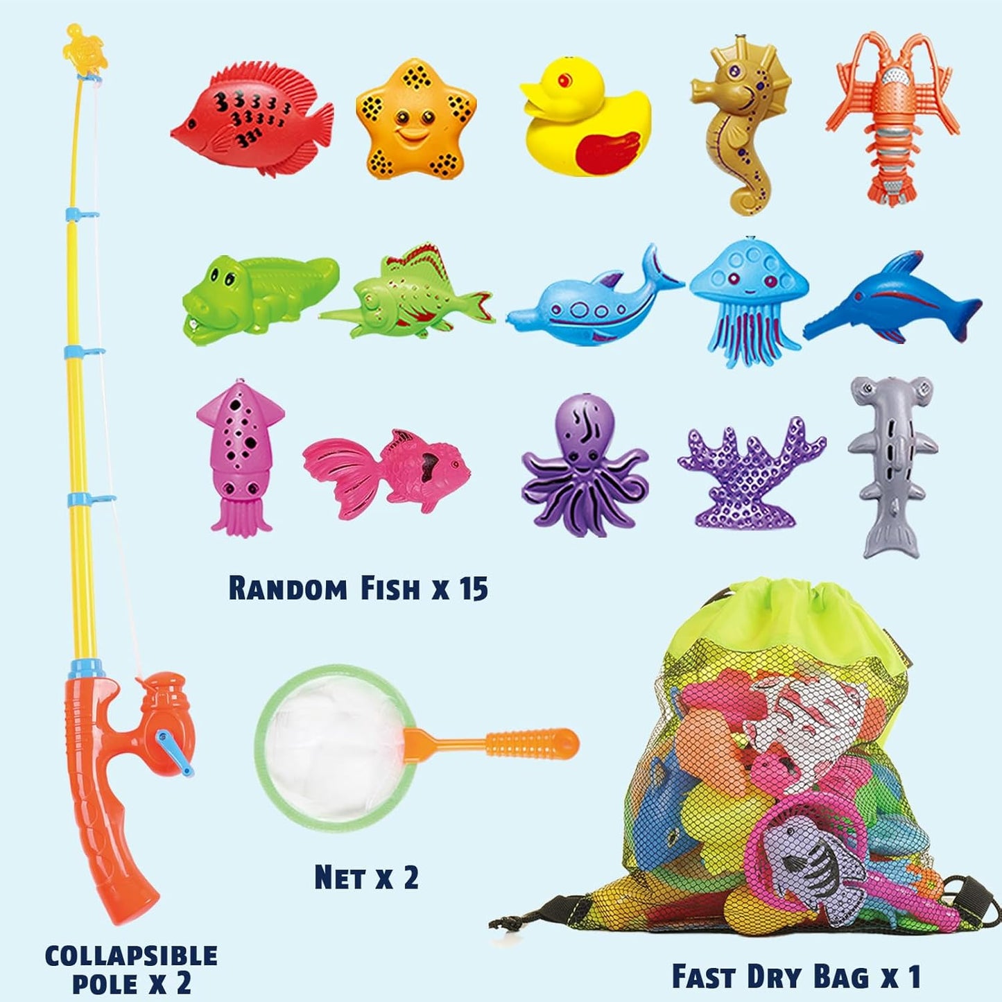 CozyBomB™ Magnetic Fishing Toys Game Set for Kids | Water Table Bathtub Kiddie Pool Party & Pole