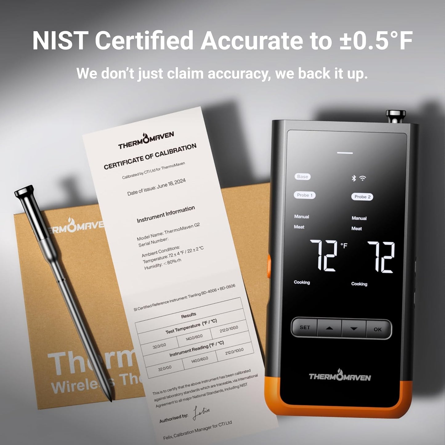 Wireless Bluetooth Smart Meat Thermometer: Standalone Base, Smart WiFi Thermometer with Sub-1G, 6