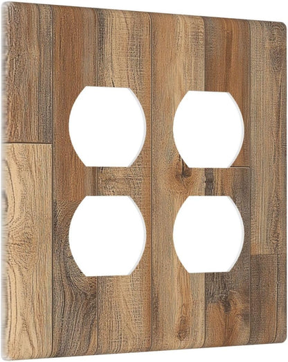 Outlet Covers Retro Rustic Brown Wood Grain 2 Gang Double Duplex Decorative Light Switch Covers