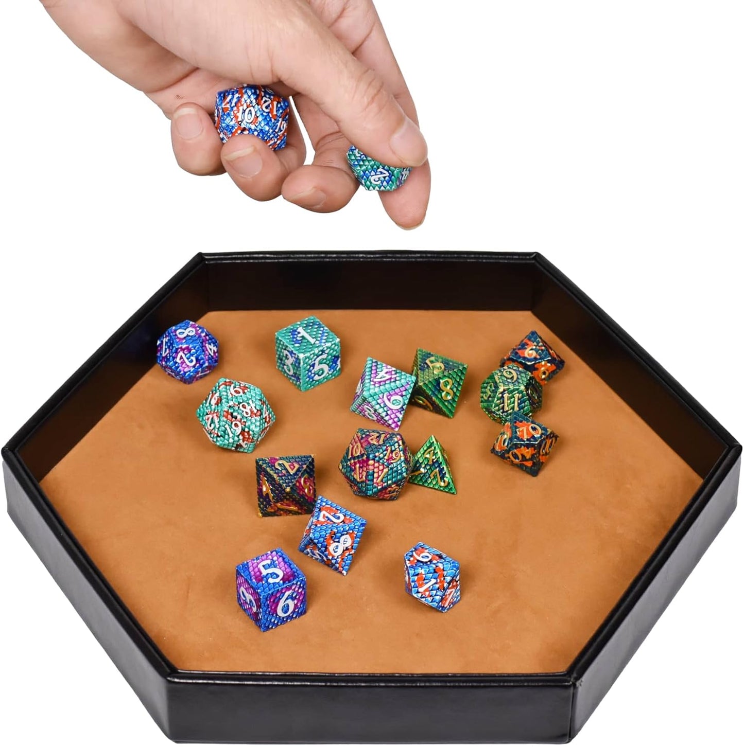 DND Dice Tray - 2 in 1 Dice Storage Rolling Tray - D&D Dice Holder Compatible with Any dice Game, Dungeons and Dragons, MTG, Dice Arena (Brown)