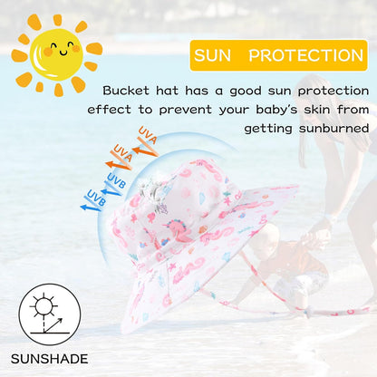 Peecabe Summer Baby Sun Hat for Boys Girls UPF 50+ Wide Brim Toddle Bucket Hat Adjustable Baby Beach Cap 0-8 Years