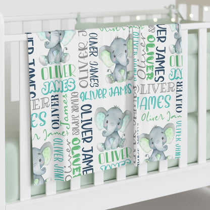 Personalized Elephant Swaddle Blanket,Custom Name Toddlers Kids Newborn