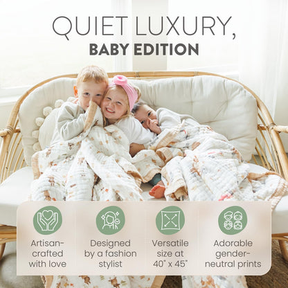 Organic Cotton Muslin Baby Blanket for Boys and Girls - Luxurious Soft Toddler Quilt for Swaddling - Gender Neutral Blankets Makes a Great Dinosaur